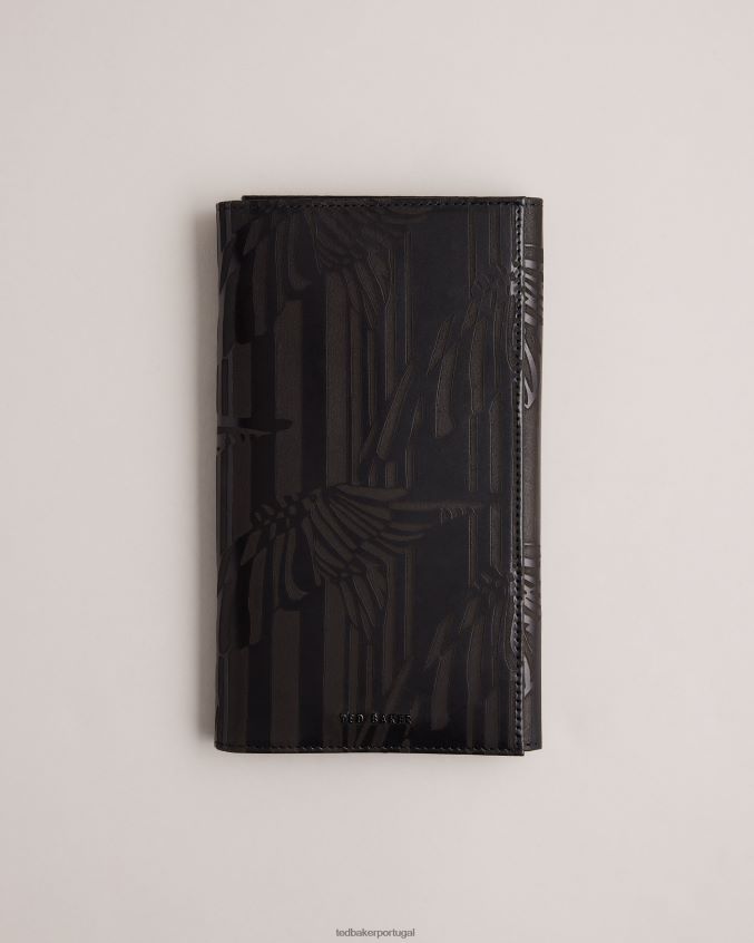 presentes Ted Baker carteira de viagem de couro gravada a laser flyt preto homens 8X6HDF1923