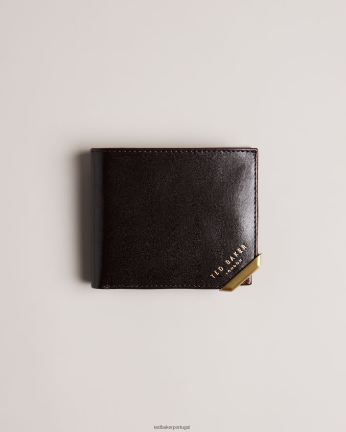 acessórios Ted Baker carteira de moedas bifold de canto de metal kornerr chocolate marrom homens 8X6HDF1834