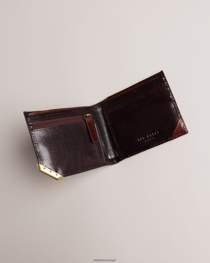 acessórios Ted Baker carteira de moedas bifold de canto de metal kornerr chocolate marrom homens 8X6HDF1834