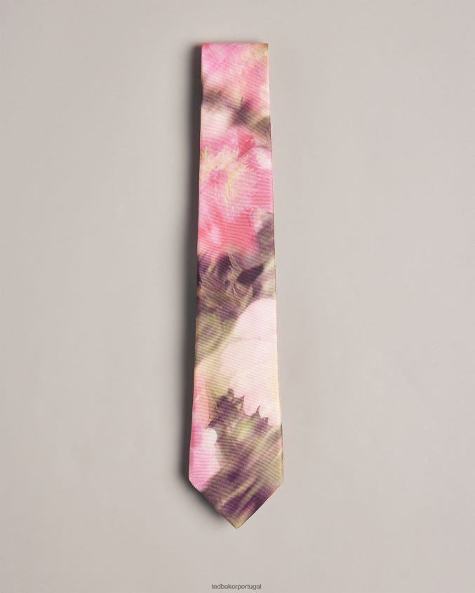 acessórios Ted Baker gravata de seda com estampa floral borrada blurtie rosa homens 8X6HDF1919