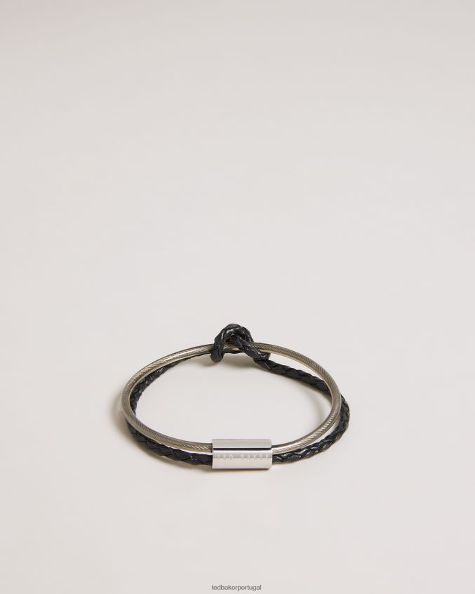 acessórios Ted Baker geramee pulseira de couro e metal com nós cor prata homens 8X6HDF1827