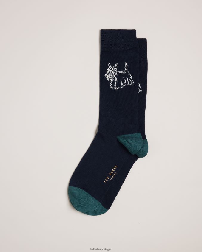 acessórios Ted Baker meias com estampa de cachorro scottie azul marinho homens 8X6HDF1830