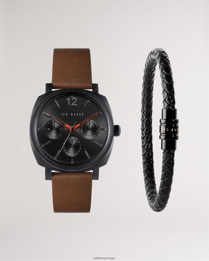 acessórios Ted Baker conjunto de relógio e pulseira butch para presente marrom homens 8X6HDF1956