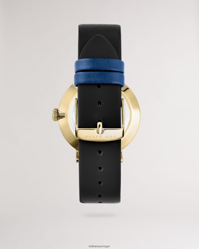 acessórios Ted Baker relógio cloque metálico e couro preto homens 8X6HDF2061