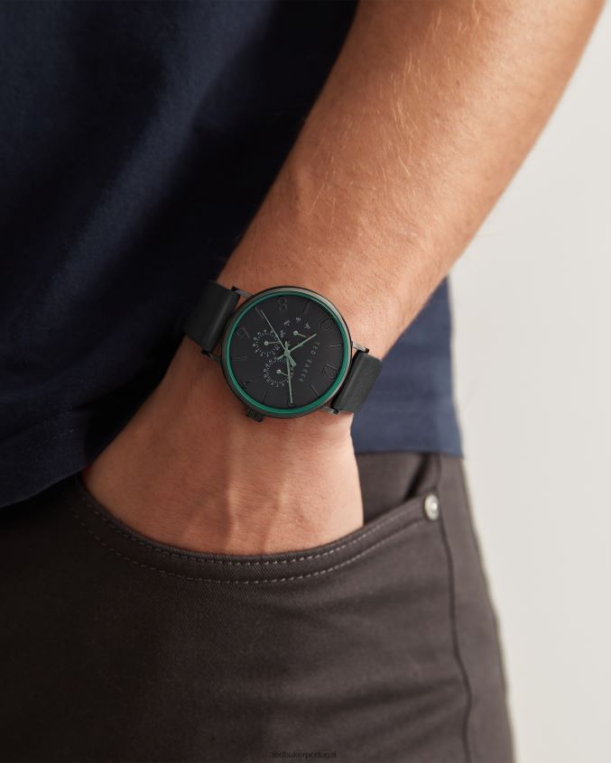 acessórios Ted Baker relógio timene com pulseira de couro liso preto preto homens 8X6HDF1904