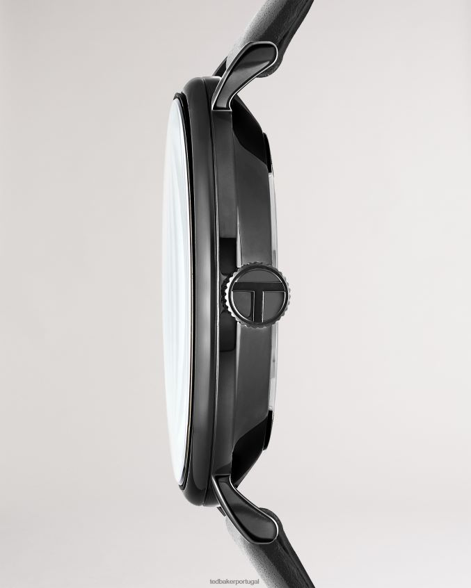 acessórios Ted Baker relógio timene com pulseira de couro liso preto preto homens 8X6HDF1904