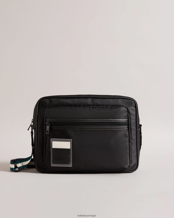 bolsas Ted Baker bolsa mensageiro esportiva retrô em sarja mate preto homens 8X6HDF1760
