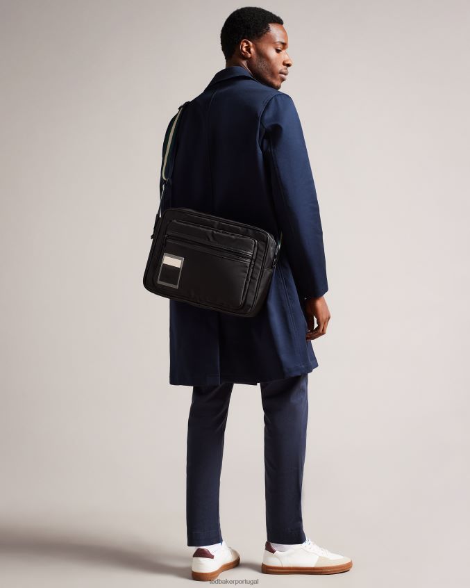 bolsas Ted Baker bolsa mensageiro esportiva retrô em sarja mate preto homens 8X6HDF1760