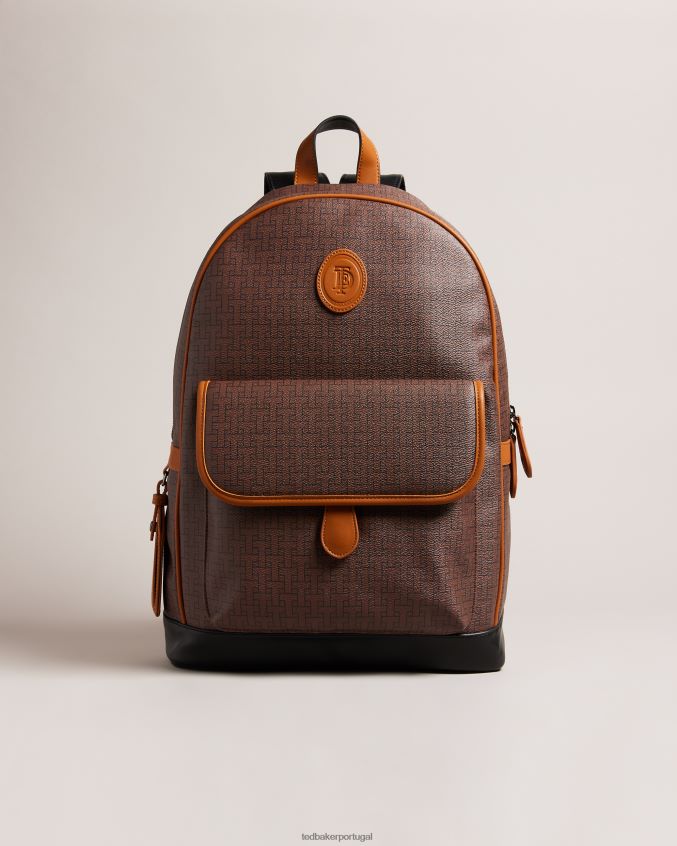 bolsas Ted Baker Mochila Trayton T Monograma chocolate marrom homens 8X6HDF1738