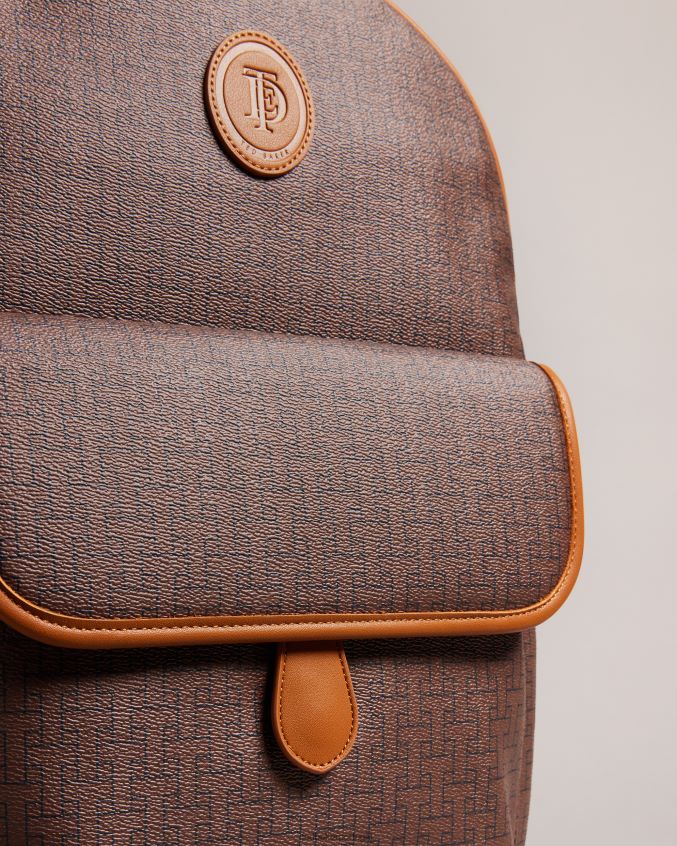 bolsas Ted Baker Mochila Trayton T Monograma chocolate marrom homens 8X6HDF1738