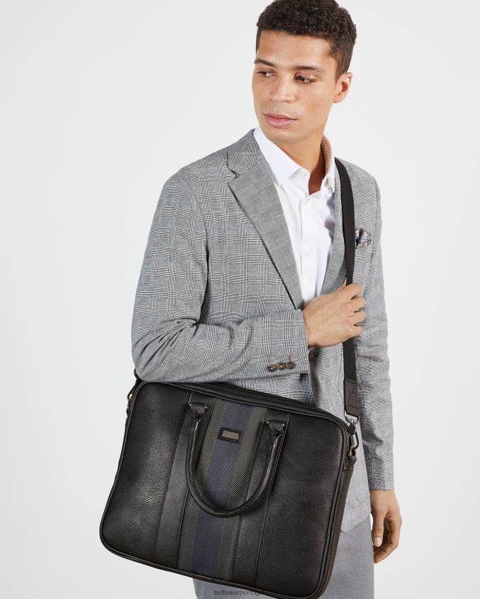 bolsas Ted Baker maleta de couro cherade com acabamento em listras preto homens 8X6HDF1788