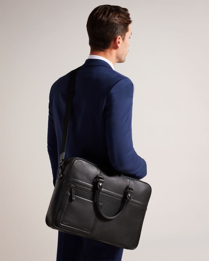 bolsas Ted Baker bolsa para documentos em couro com textura canvess preto homens 8X6HDF1743