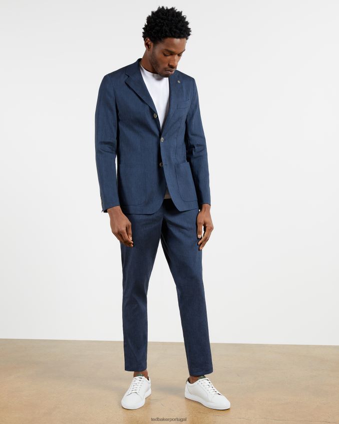 roupas Ted Baker blazer de mistura de linho de mandioca marinha homens 8X6HDF1639