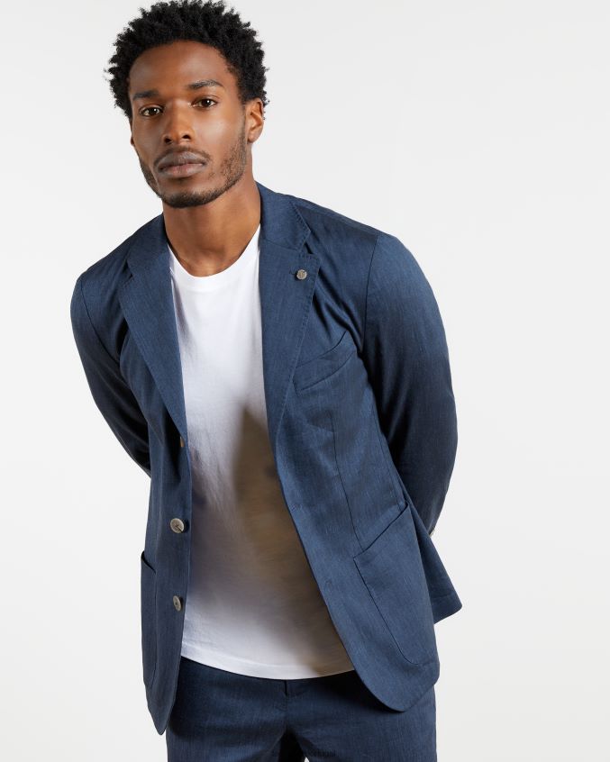 roupas Ted Baker blazer de mistura de linho de mandioca marinha homens 8X6HDF1639