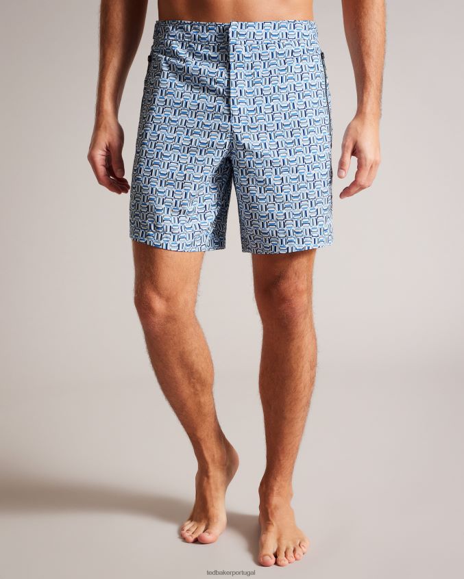 roupas Ted Baker short de natação geométrico crabbe azul homens 8X6HDF1418