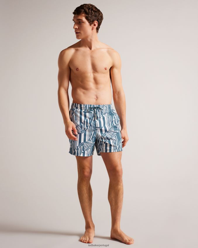 roupas Ted Baker shorts de banho com estampa de listras borboletas turfosas azul médio homens 8X6HDF1485