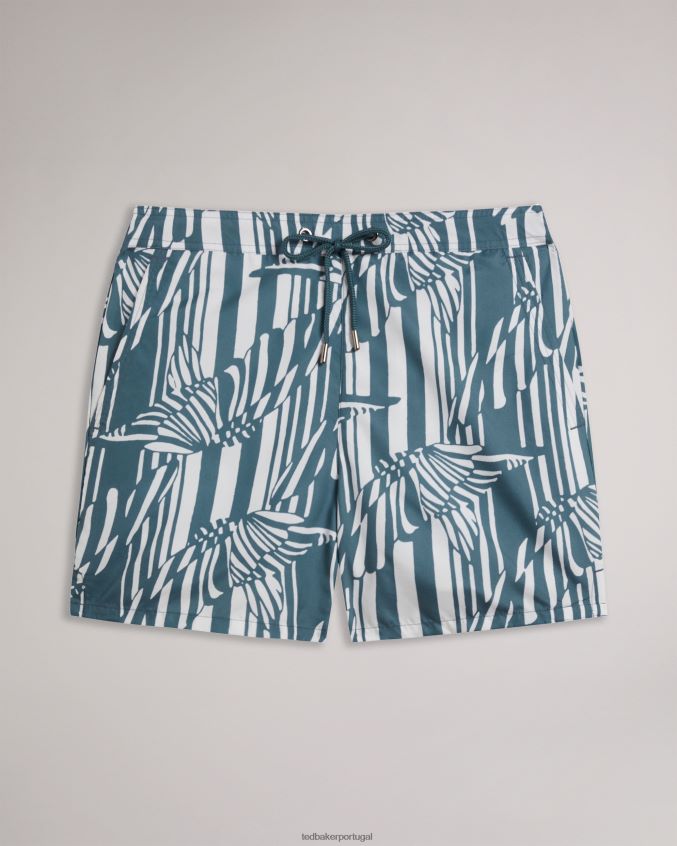 roupas Ted Baker shorts de banho com estampa de listras borboletas turfosas azul médio homens 8X6HDF1485