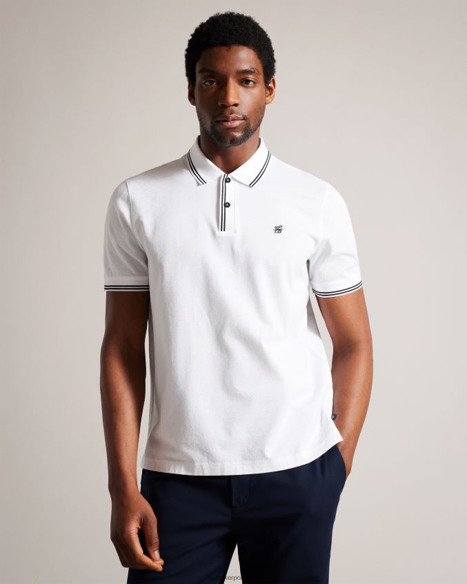 roupas Ted Baker camisa pólo de malha diamante com monograma dínam branco homens 8X6HDF1460