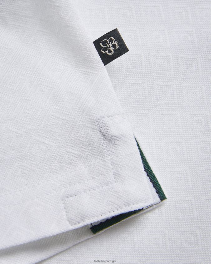 roupas Ted Baker camisa pólo de malha diamante com monograma dínam branco homens 8X6HDF1460