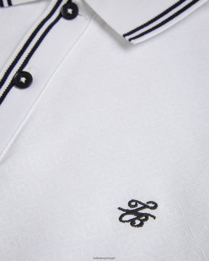 roupas Ted Baker camisa pólo de malha diamante com monograma dínam branco homens 8X6HDF1460