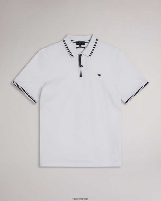 roupas Ted Baker camisa pólo de malha diamante com monograma dínam branco homens 8X6HDF1460