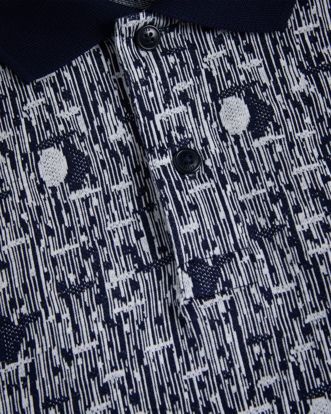 roupas Ted Baker camisa pólo de malha geométrica coreo azul-marinho homens 8X6HDF1224