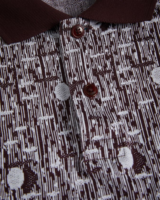 roupas Ted Baker camisa pólo de malha geométrica coreo marrom homens 8X6HDF1239