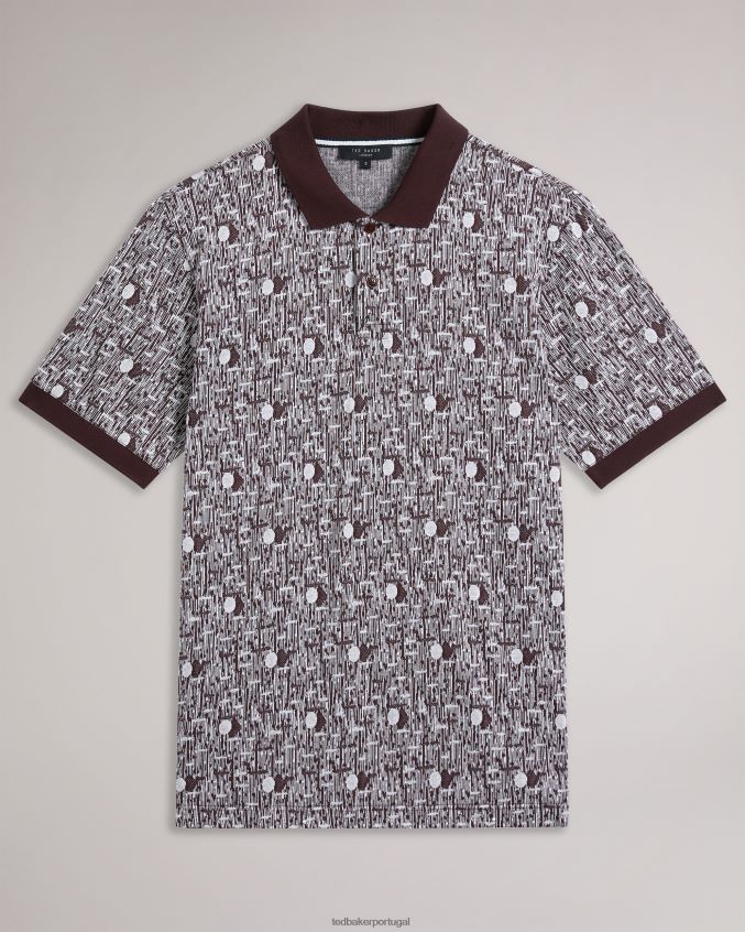 roupas Ted Baker camisa pólo de malha geométrica coreo marrom homens 8X6HDF1239