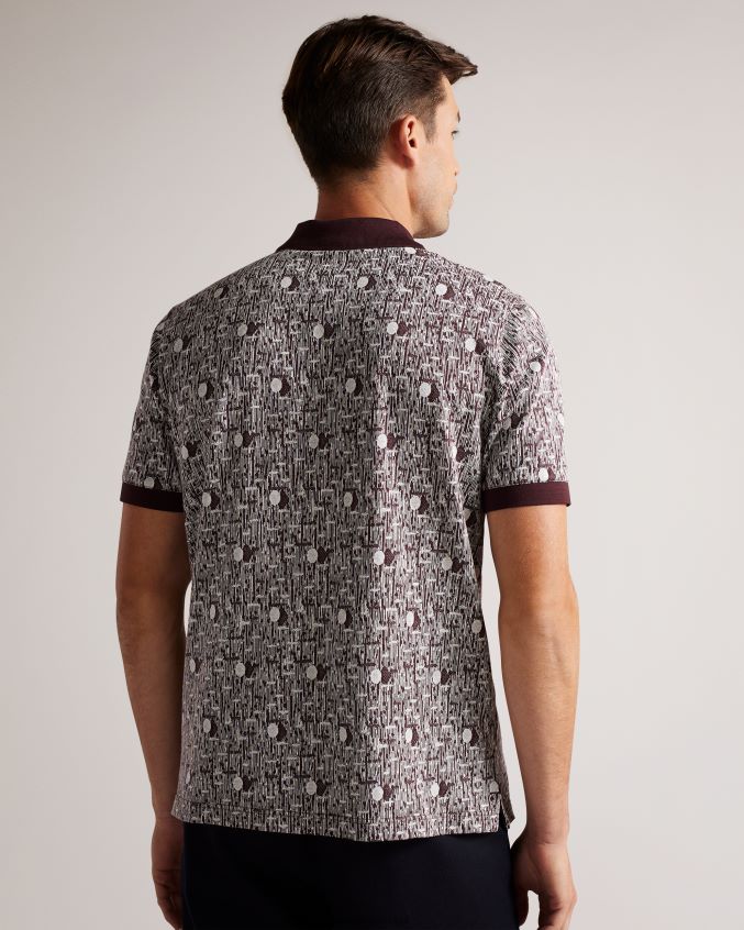 roupas Ted Baker camisa pólo de malha geométrica coreo marrom homens 8X6HDF1239