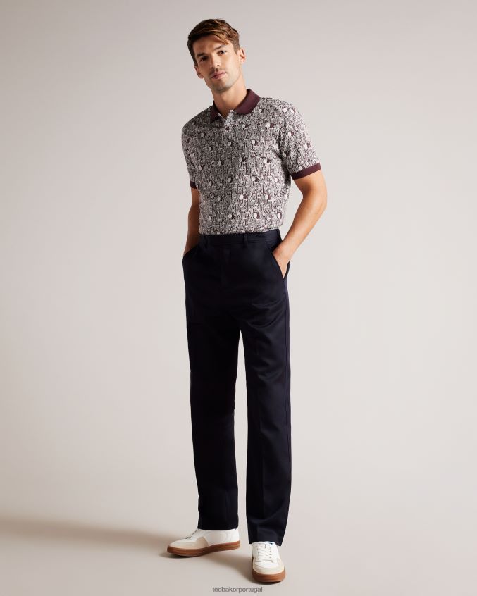 roupas Ted Baker camisa pólo de malha geométrica coreo marrom homens 8X6HDF1239