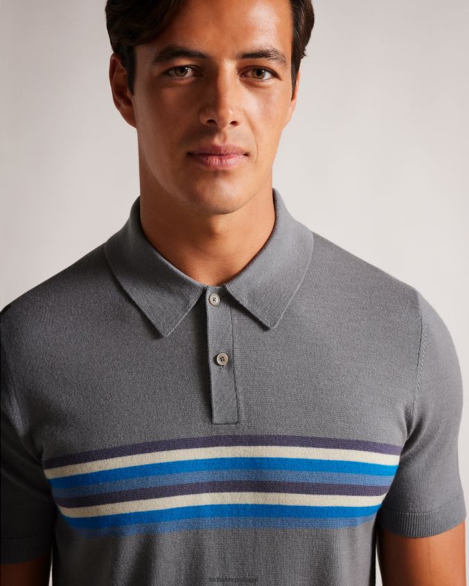 roupas Ted Baker camisa polo de lã listrada pital azul médio homens 8X6HDF1254