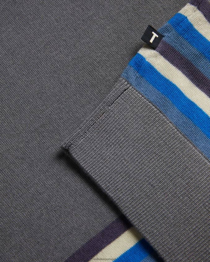 roupas Ted Baker camisa polo de lã listrada pital azul médio homens 8X6HDF1254