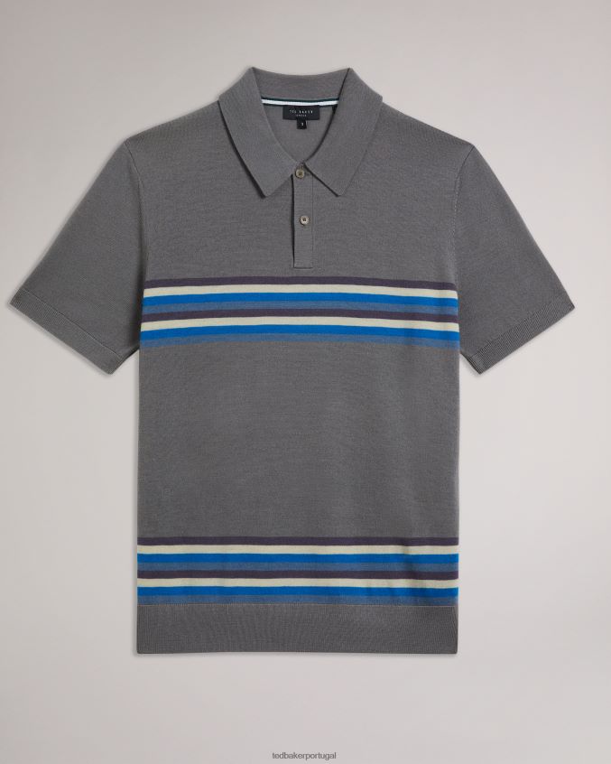 roupas Ted Baker camisa polo de lã listrada pital azul médio homens 8X6HDF1254