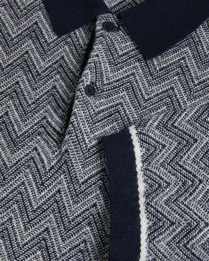 roupas Ted Baker camisa polo waldun em malha zig zag marinha homens 8X6HDF1406