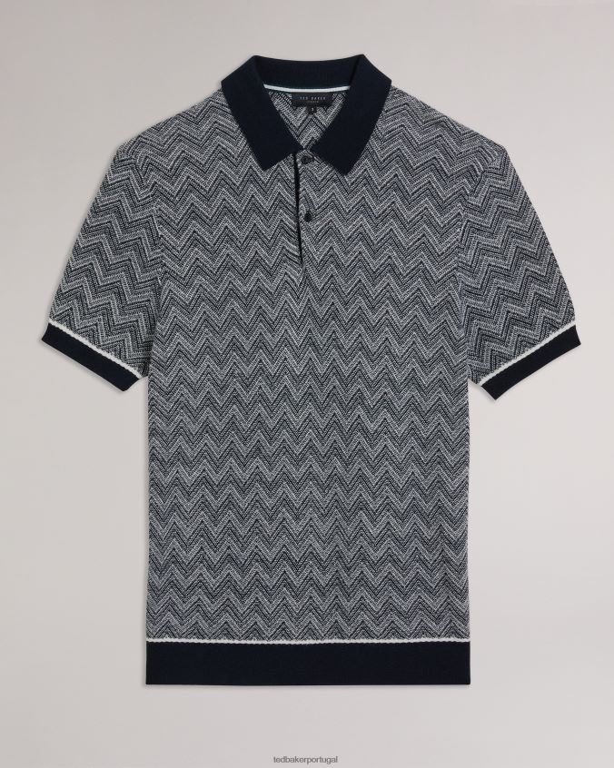 roupas Ted Baker camisa polo waldun em malha zig zag marinha homens 8X6HDF1406