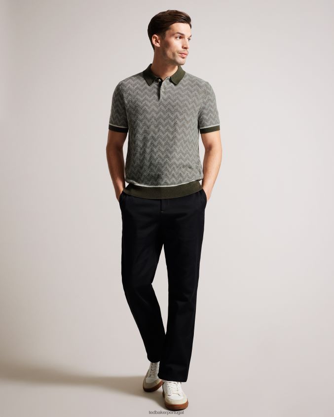 roupas Ted Baker camisa polo waldun em malha zig zag verde escuro homens 8X6HDF1528