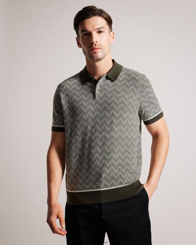 roupas Ted Baker camisa polo waldun em malha zig zag verde escuro homens 8X6HDF1528