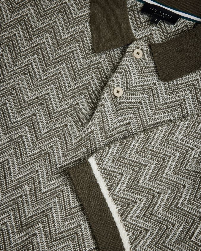 roupas Ted Baker camisa polo waldun em malha zig zag verde escuro homens 8X6HDF1528