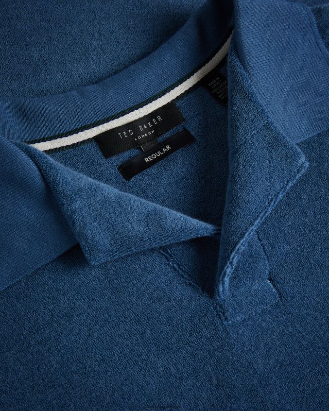roupas Ted Baker sndbank toalha revere colarinho polo azul escuro homens 8X6HDF1565