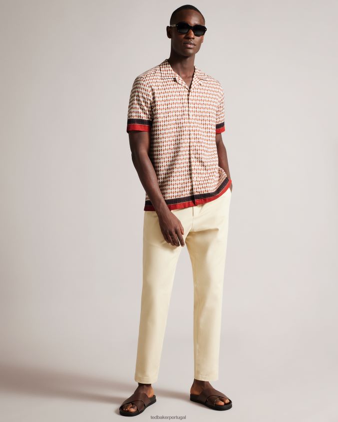 roupas Ted Baker Braemar camisa manga curta com estampa geométrica e borda branco homens 8X6HDF1578