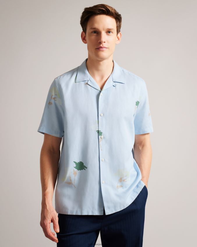 roupas Ted Baker Neele camisa manga curta com estampa floral azul claro homens 8X6HDF1478
