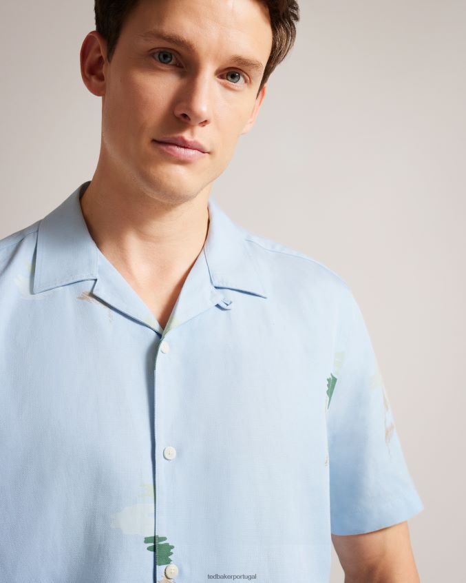 roupas Ted Baker Neele camisa manga curta com estampa floral azul claro homens 8X6HDF1478