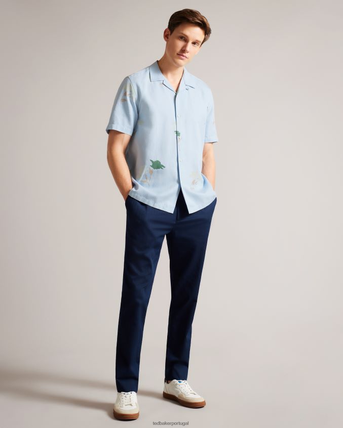 roupas Ted Baker Neele camisa manga curta com estampa floral azul claro homens 8X6HDF1478