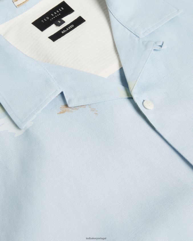 roupas Ted Baker Neele camisa manga curta com estampa floral azul claro homens 8X6HDF1478