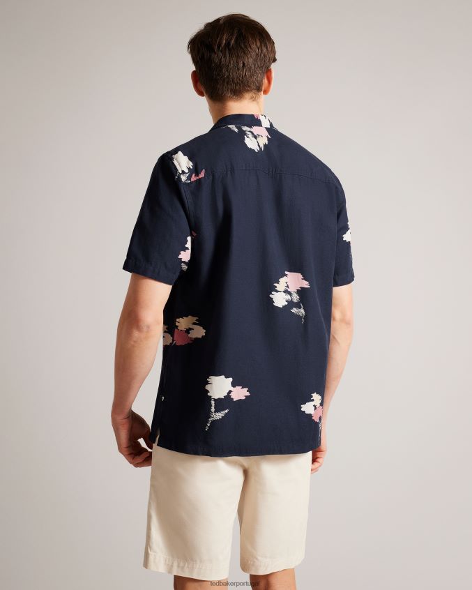 roupas Ted Baker Neele camisa manga curta com estampa floral marinha homens 8X6HDF1318