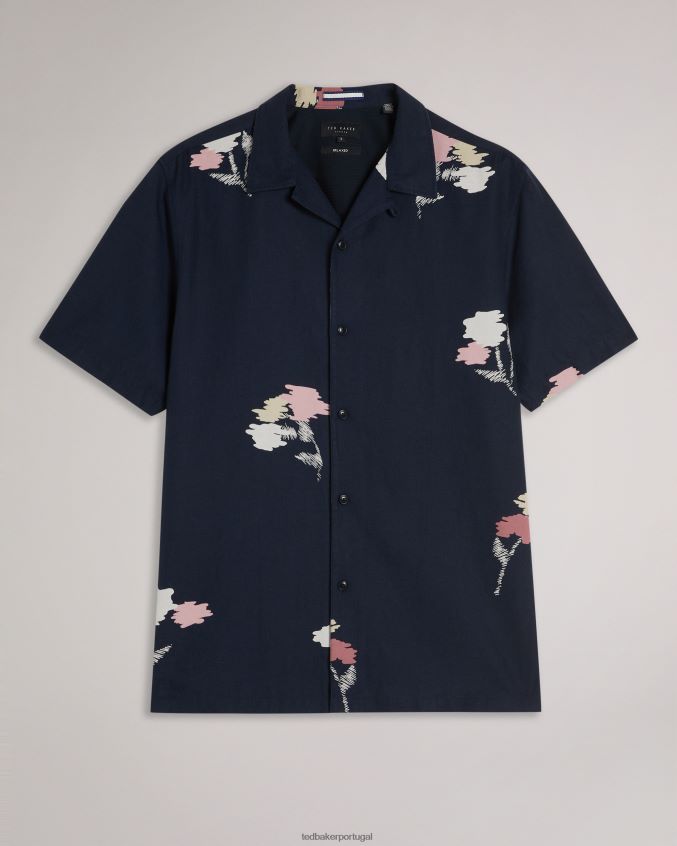 roupas Ted Baker Neele camisa manga curta com estampa floral marinha homens 8X6HDF1318