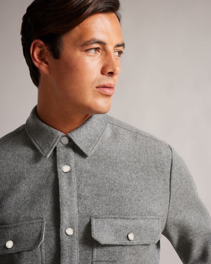 roupas Ted Baker anderby camiseta manga longa mistura de lã cinza homens 8X6HDF1249