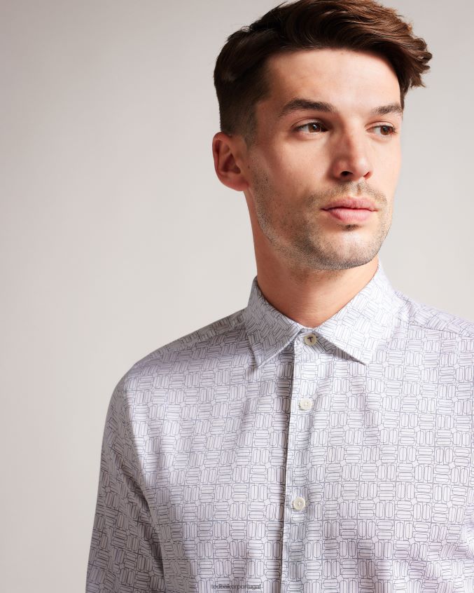 roupas Ted Baker andover camisa manga longa com estampa geométrica branco homens 8X6HDF1521
