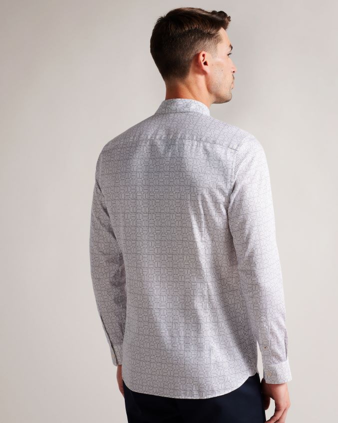 roupas Ted Baker andover camisa manga longa com estampa geométrica branco homens 8X6HDF1521