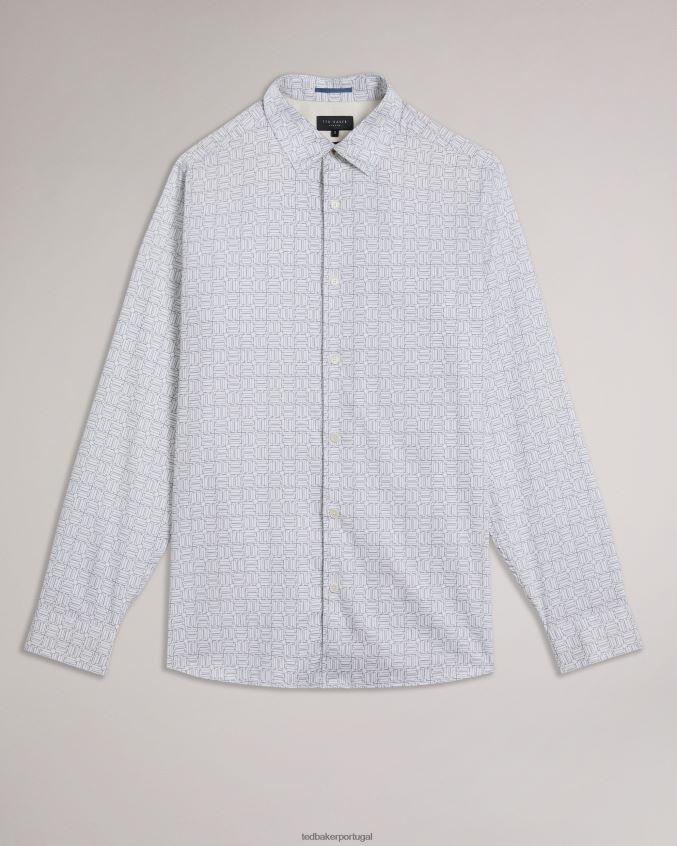 roupas Ted Baker andover camisa manga longa com estampa geométrica branco homens 8X6HDF1521